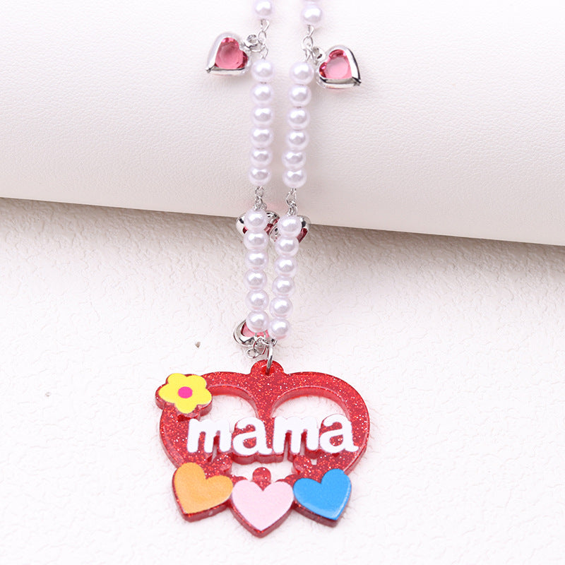 Wholesale Mother's Day Red Love Irregular Acrylic Necklaces